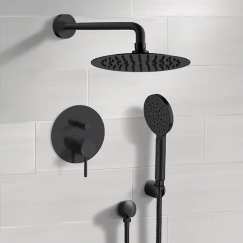 Matte Black Shower System With Rain Shower Head and Hand Shower Remer SFH83